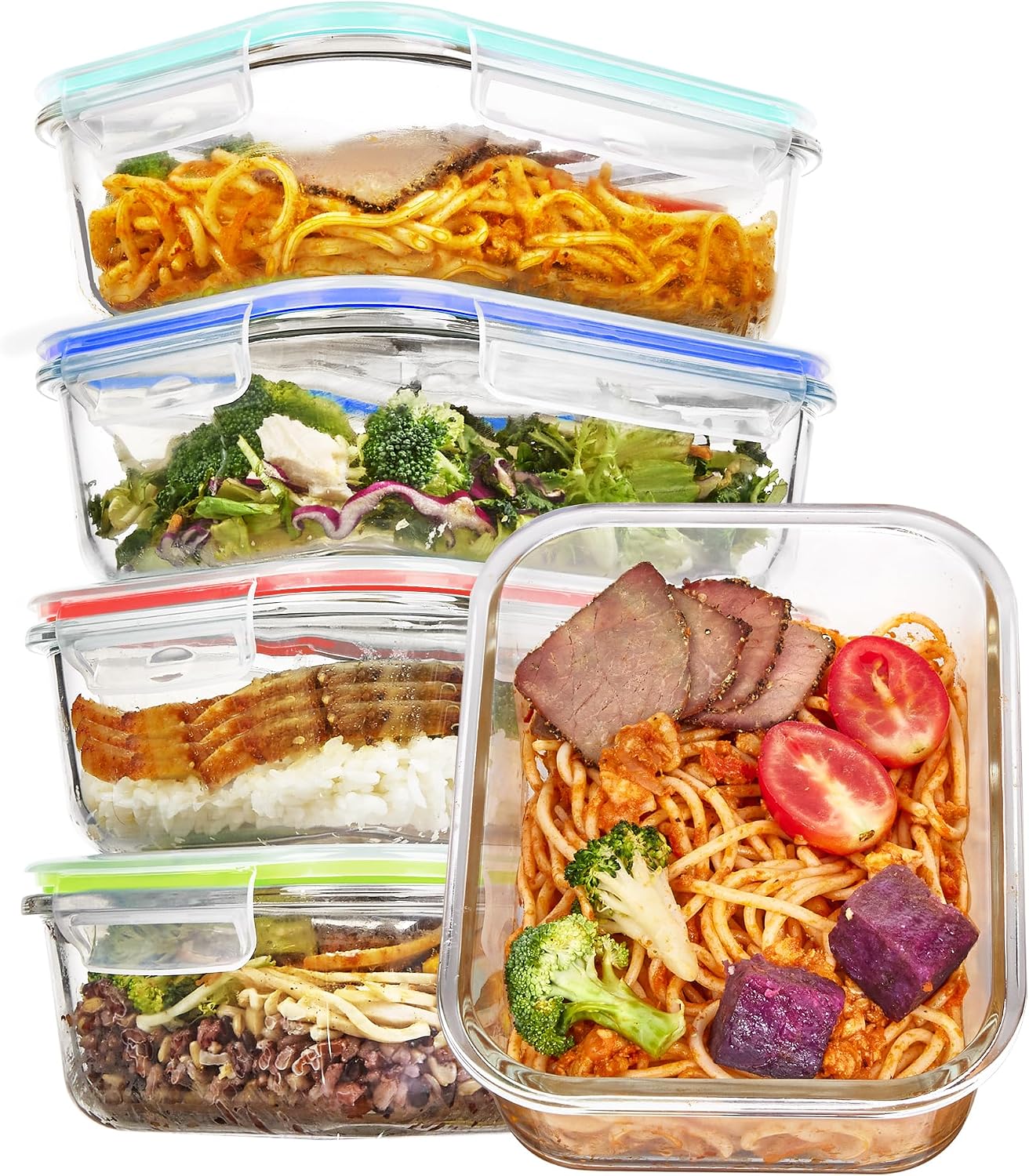 Vtopmart 10 Pack 35oz Glass Food Storage Containers with Lids, Meal Prep Containers, Airtight Reusable Lunch Container Set, Safe for Oven, Microwave, Freezer, and Dishwasher, Grey