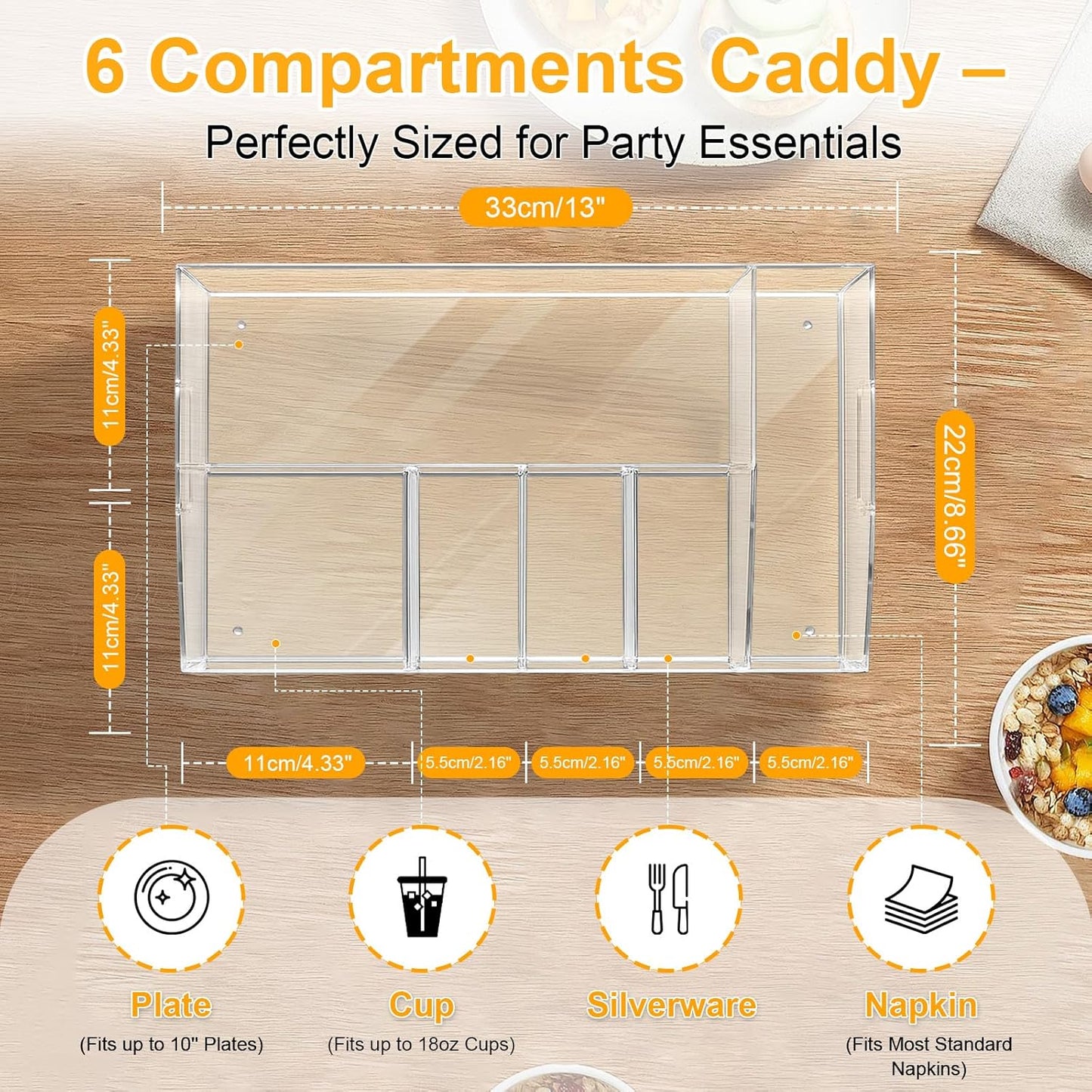 Acrylic Paper Plate Organizer and Dispenser – Extra Capacity Plate and Utensil Caddy for Plates, Cups, Napkins and Cutlery, Ideal for Kitchen, Parties, Picnics, Weddings, and Outdoor Events