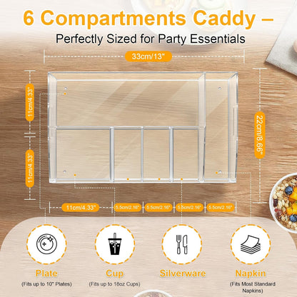 Acrylic Paper Plate Organizer and Dispenser – Extra Capacity Plate and Utensil Caddy for Plates, Cups, Napkins and Cutlery, Ideal for Kitchen, Parties, Picnics, Weddings, and Outdoor Events