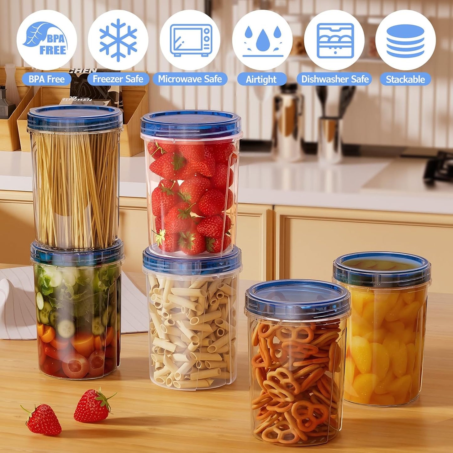 10 Pack-32 OZ Freezer Storage Containers, Small Plastic Food Storage Containers with Twist Top Lids, BPA Free and Reusable Meal Prep Containers Microwave/Dishwasher Safe