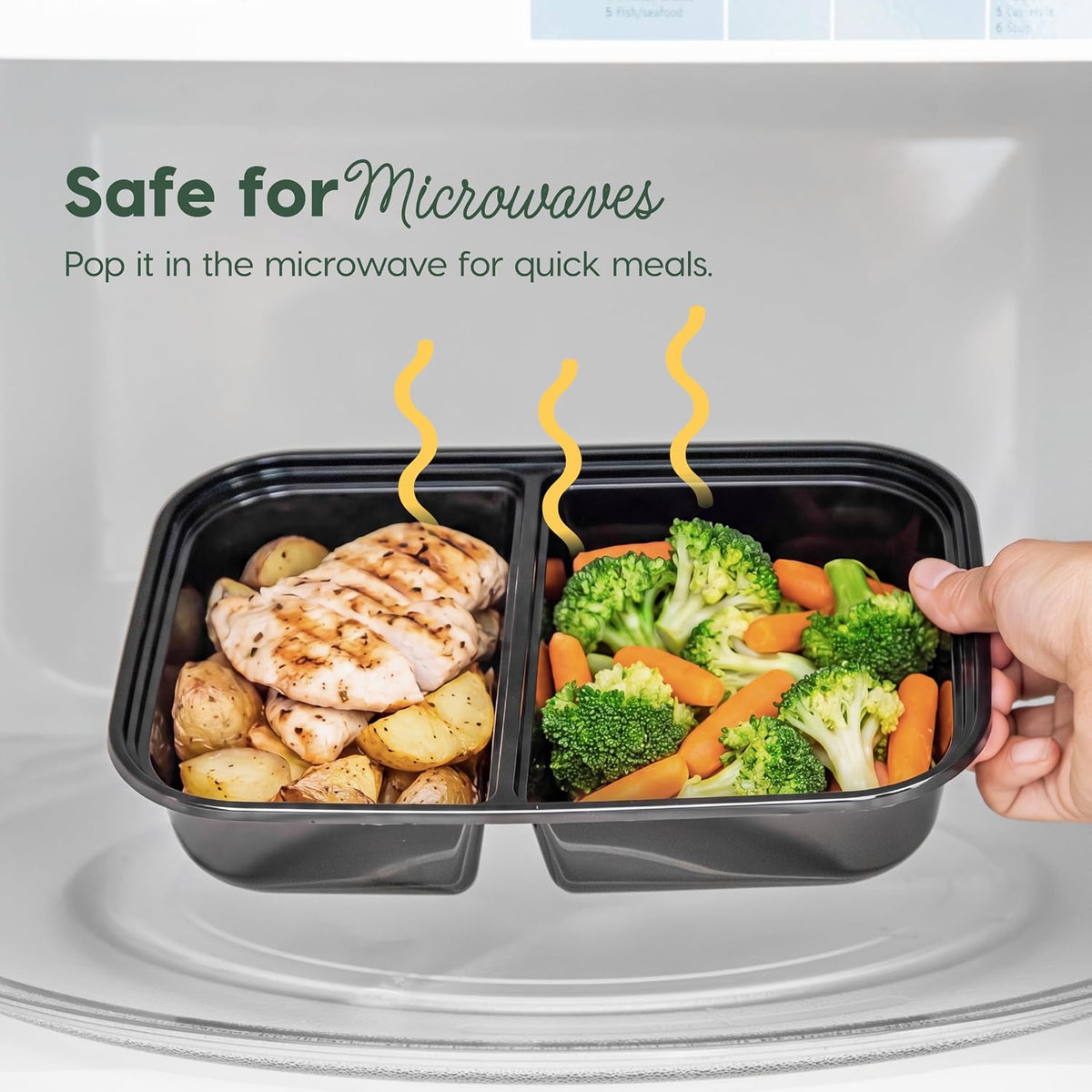 IRIS USA Meal Prep Containers, 36oz - 50 Pack (100-Piece) 3-Compartment Reusable Food Storage Containers with Lids, Plastic Kitchen Food Prep To Go Lunch Box, Microwave Freezer Dishwasher Safe, Black