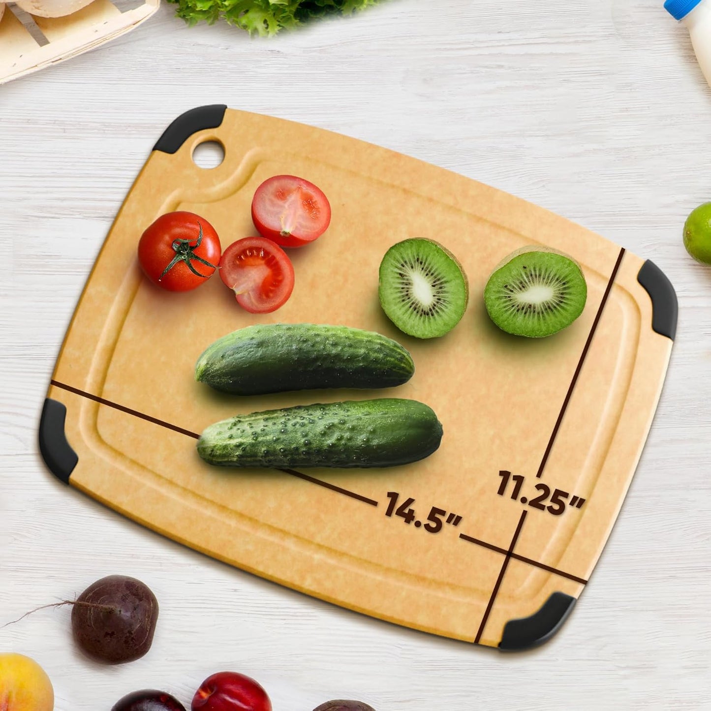 Dishwasher Safe Cutting Boards for Kitchen - Set of 2 Large Composite Wood Cutting Boards with Juice Groove, Non-Slip Feet & Lightweight Eco-Friendly Design 14.5" x 11" and 11.7" x 9.3"