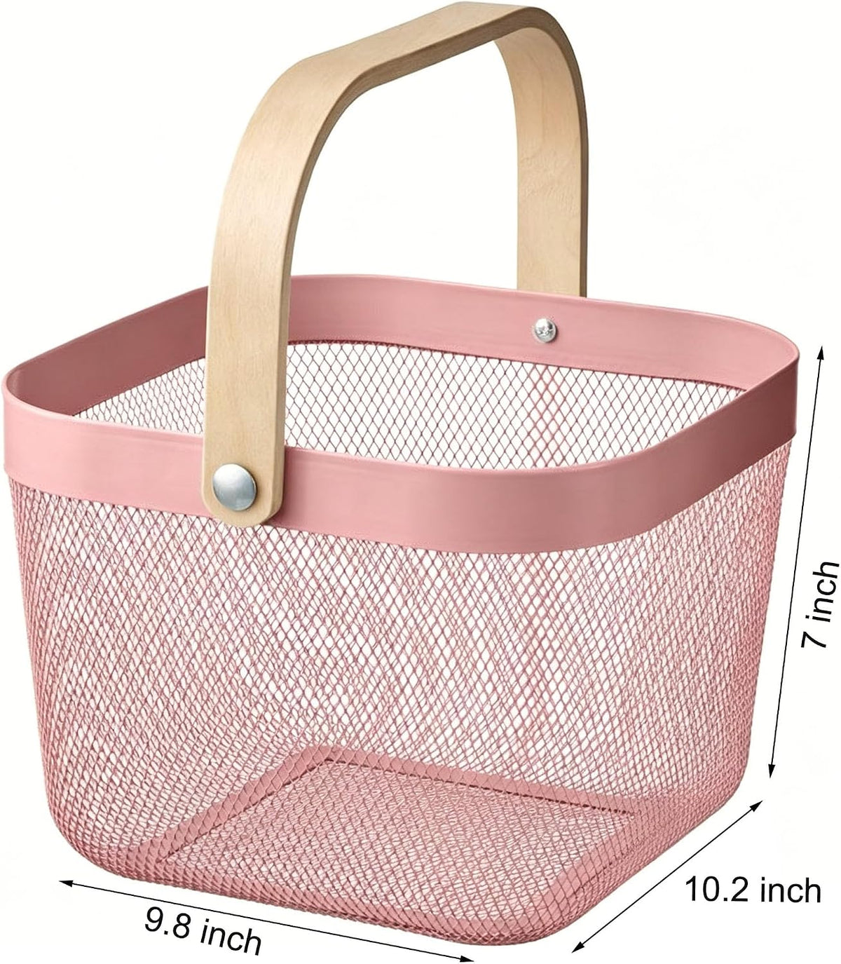AJIODA Metal Mesh Steel Basket, Storage Organizer Basket Multi-functional Hanging Kitchen Baskets Fruit Basket Bin with Bamboo Handle for Kitchen Bathroom Picnic Shopping Decor Cabinet Home, Blue