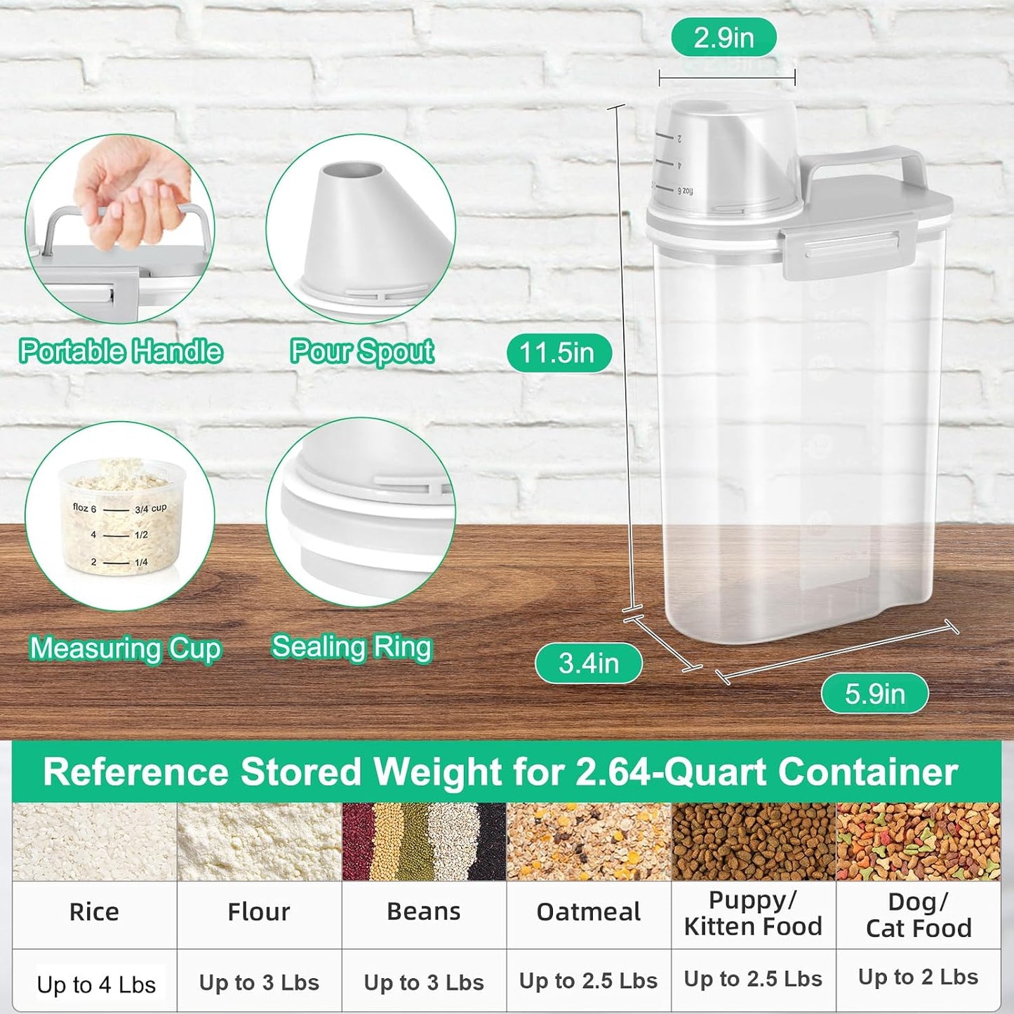 TBMax Rice Storage Container 2 Pack, Plastic Kitchen Pantry Food Storage Container with Cup, Small Pet Dog Cat Food Container Dispenser