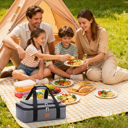 Insulated Casserole Carrier, Double Decker Food Carriers for Hot or Cold Food, Portable Leakproof Thermal Bag for Travel/Potluck Parties/Picnic/Cookouts (Red)