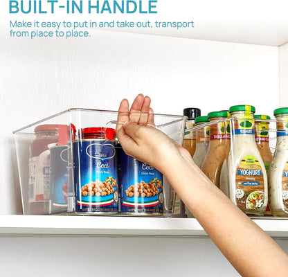 Vtopmart Clear Plastic Storage Bins, 6 PCS Pantry Organizer Bins with Handle for Refrigerator, Fridge, Cabinet, Kitchen, Countertops, Cupboard, Freezer Organization and Storage, Large