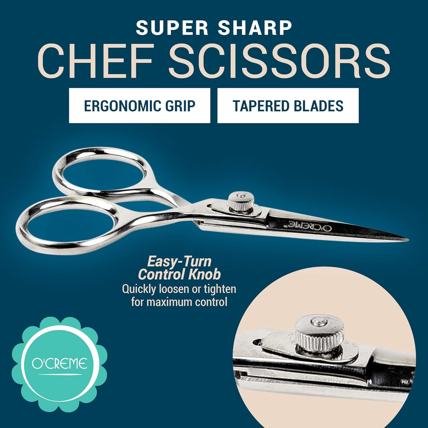 O'Creme Set of Culinary Tweezer Tongs Offset, Straight and Curved, Plus Super Sharp Chef Scissors, Total 6 Pieces (Rose Gold)