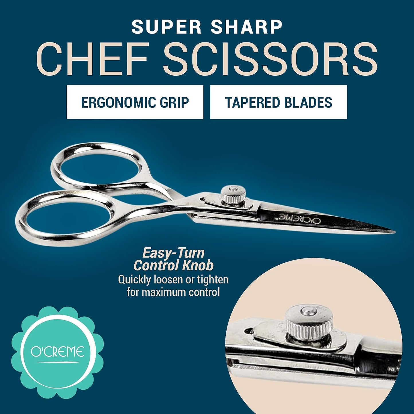 O'Creme Set of Culinary Tweezer Tongs Offset, Straight and Curved, Plus Super Sharp Chef Scissors, Total 6 Pieces (Rose Gold)