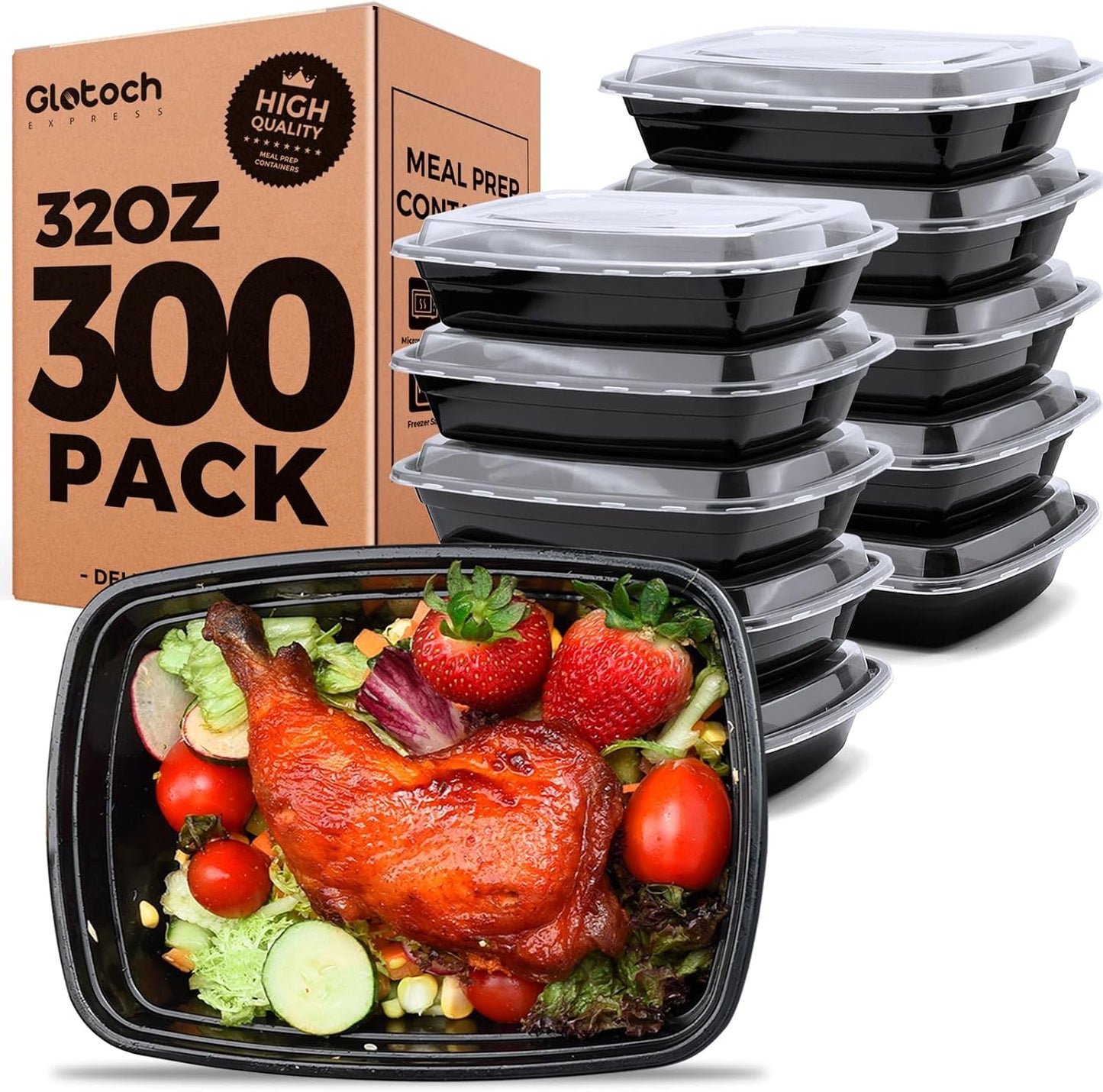 Glotoch 28oz Meal Prep Containers, 10 Pack (20-Piece) Reusable Food Storage Containers with Lids Microwave, Freezer, Dishwasher Safe - Leakproof & BPA Free Durable Plastic Lunch Box To Go Take Out