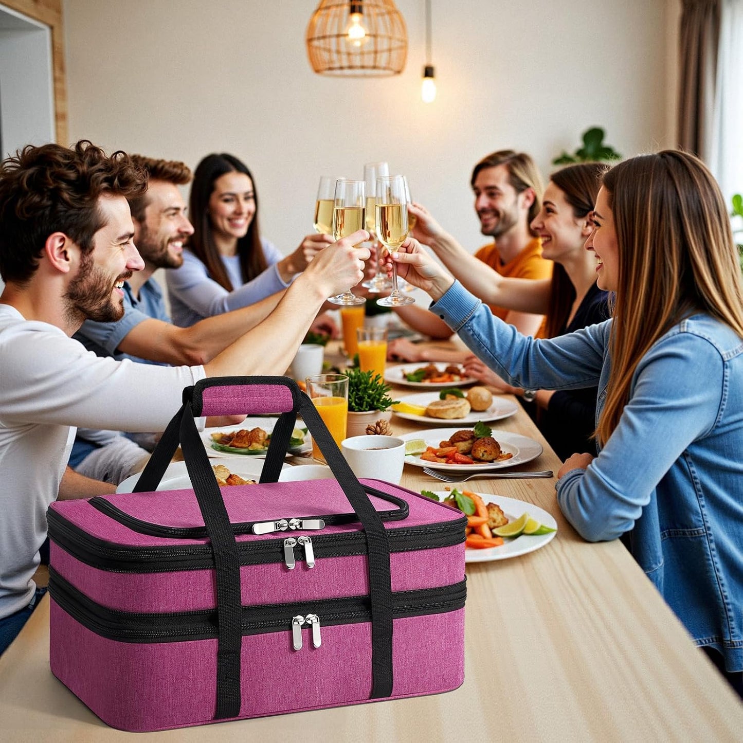 Double Insulated Casserole Carrier - Portable Casserole Carriers for Hot or Cold Food Lunch Tote Warmer or Cooler Bag for Potluck Parties Picnic Cookouts, Fits 9" x 13" Baking Dish - Grey