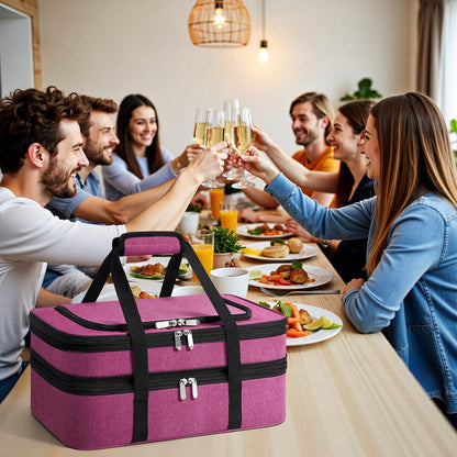 Double Insulated Casserole Carrier - Portable Casserole Carriers for Hot or Cold Food Lunch Tote Warmer or Cooler Bag for Potluck Parties Picnic Cookouts, Fits 9" x 13" Baking Dish - Grey