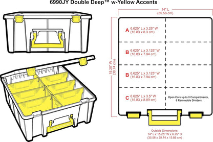ArtBin 6990SO Super Satchel Double Deep Compartment Box - Art Storage with 8 Removable Compartments, Smart Closure for Craft Supplies (Gold - Pack of 1)