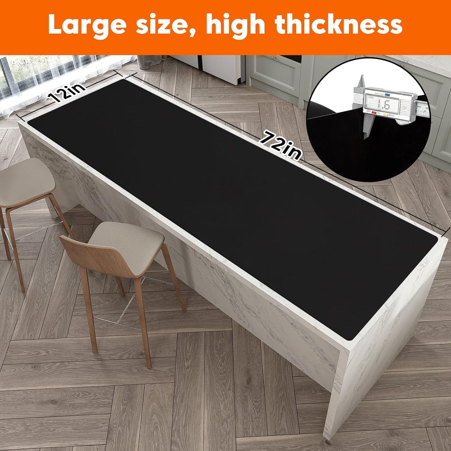 Extra Large Silicone Mats for Kitchen Counter,24"x80"Heat Resistant Mat for Kitchen Island,Waterproof Multipurpose Countertop Protector,New Skin-Friendly Material Table Protector,Freely Cuttable,Black