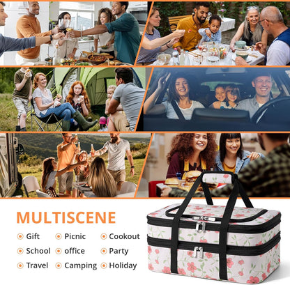 Double Insulated Casserole Carrier - Portable Casserole Carriers for Hot or Cold Food Lunch Tote Warmer or Cooler Bag for Potluck Parties Picnic Cookouts, Fits 9" x 13" Baking Dish - Grey