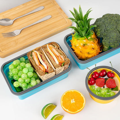 Collapsible Silicone Food Storage Containers Set with Lid & Air Vent,Foldable Lunch Containers(4PCS,Blue,27oz)