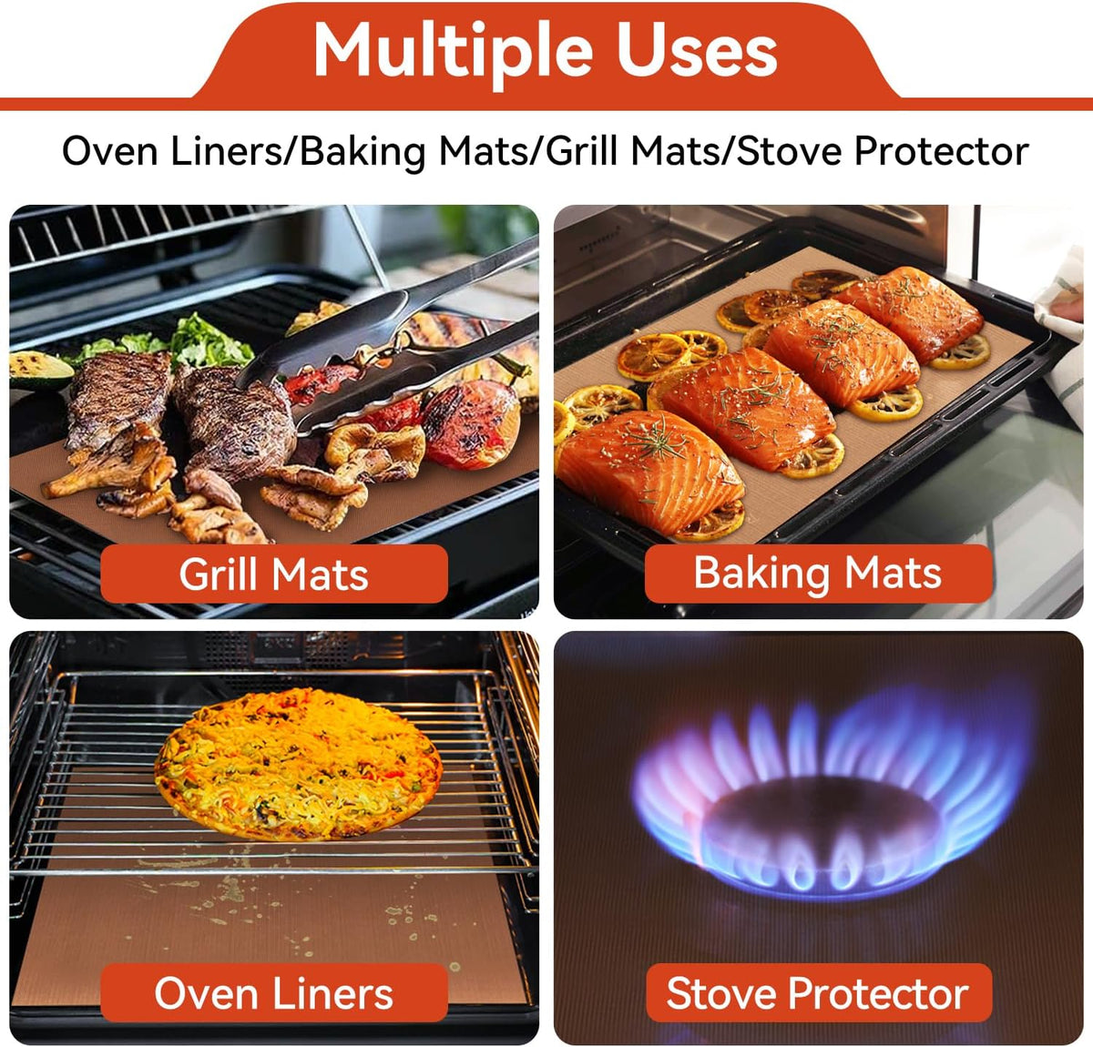 Oven Liners for Bottom of Electric Gas Oven, Reusable Non-Stick Teflon Protector Mat, Heat Resistant Grill Mats Outdoor, Easy to Clean Gas Stove Liners BPA and PFOA Free 23.6"x 15.7" Stovetop Cover