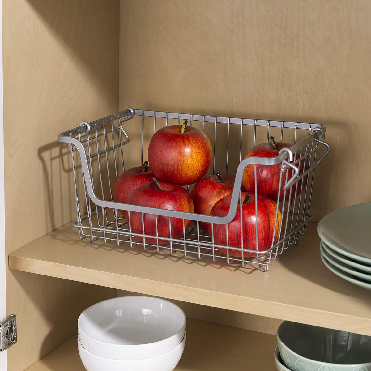 Home Basics Powder Coated Steel Wire Storage Organizer Basket Bin with Handles For Cabinets, Shelves, closet, Kitchen, Bedroom, Laundry Room, Vanity Small
