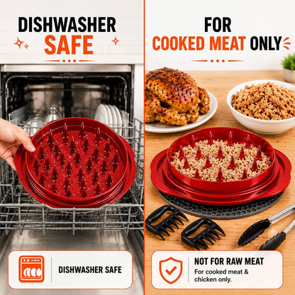 COSARE Chicken Shredder Tool Twist Large, Meat Shredder for Chicken Breast, Pork & Beef, BPA Free, Strong Anti-Slip Strip, Ergonomic Handle, Meat Claws, Tong, Brush & Mat - Red