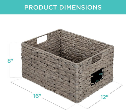 Best Choice Products Set of 4 9x12in Water Hyacinth Pantry Baskets, Woven Organizers w/Chalkboard Label, Chalk Marker - Natural