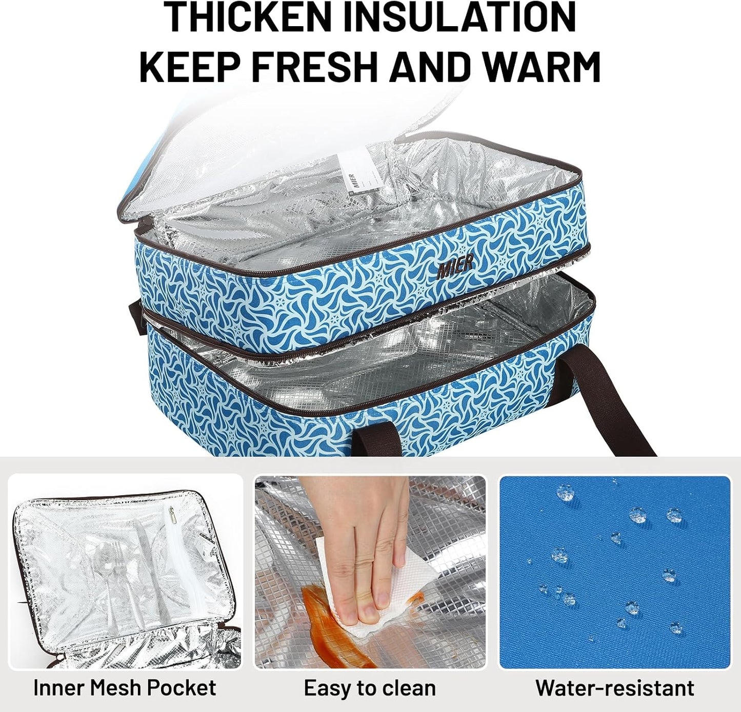 MIER Insulated Casserole Carrier for Hot or Cold Food Thermal Food Carrier Bag for Lasagna Potluck Parties Picnic Cookouts, Fits 9"x13" Baking Dish/Foil Pan, Red