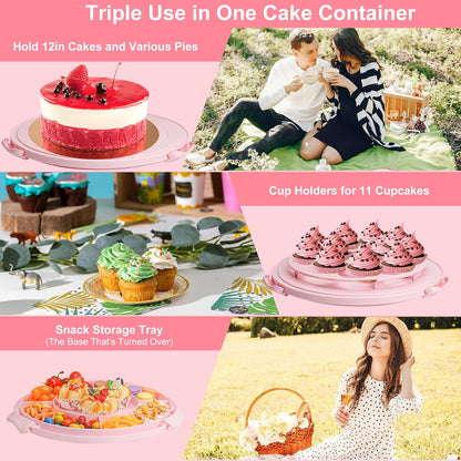 Bundt Cake Carrier, 13.5"Red Cake Carrier with Lid Handle Turntable and Cupcake Holder, Portable Cake Transport Container, Perfect Gifts for Transporting Cakes, Pies, Cupcakes, Nuts, Fruits