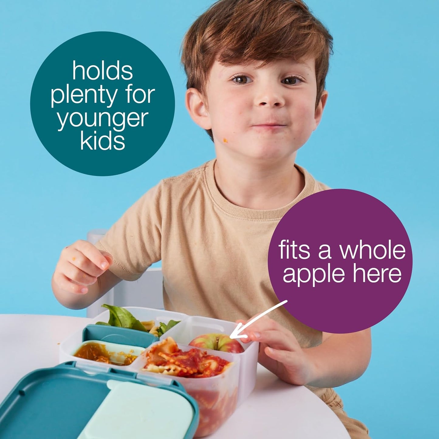 b.box Mini Lunch Box 2-Pack, Leak Proof Bento Box for Kids, 3 Compartment Snack Containers Ages 3+, Lunchbox for Daycare + School, Dishwasher Safe, BPA-Free, PFAS-Free, 4.25 Cup - Blue + Green
