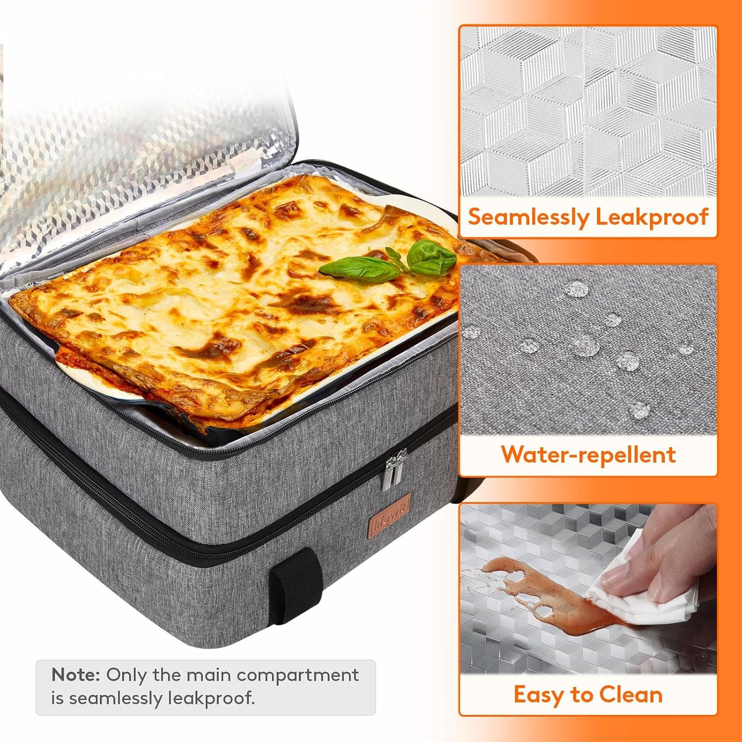 Lifewit Insulated Double Decker Casserole Carrier for Hot or Cold Food, Casserole Dish Carrying Case, Lasagna Holder for Potluck Parties, Picnic and Cookouts, Fits 9"x13" Baking Dish, Grey