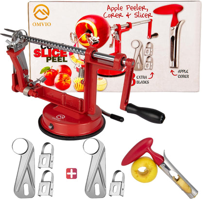 Apple Peeler, 5 in 1 Apple Slicer Corer Tool with Durable Stainless Steel Blades and Powerful Suction Base for Apples and Potatoes, Including 3 Additional Replacement Blades