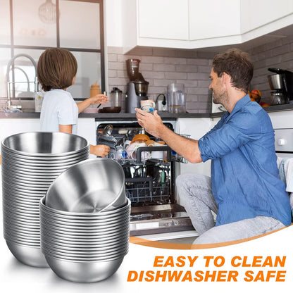 Tanlade 50 Pcs Metal Sauce Bowls 3.2 Inch Round Stainless Steel Seasoning Dishes Cups Mini Saucers Plates Small Sushi Dipping Bowls for Prep Ramekins Kitchen Party Supplies(Silver)