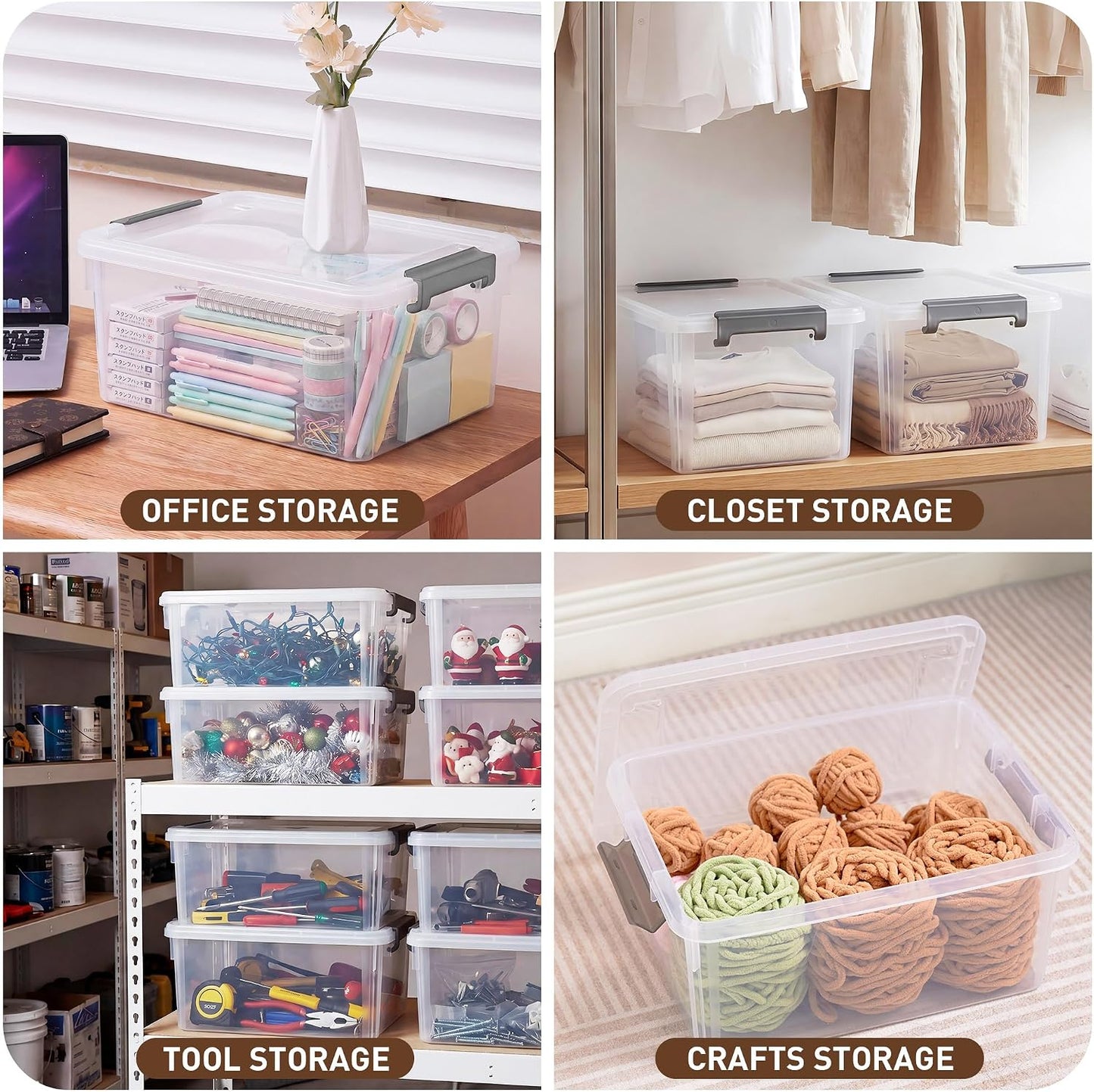 Citylife 32 QT Plastic Storage Bins with Latching Lids Stackable Storage Containers for Organizing Large Clear Storage Box for Garage, Closet, Kitchen, 4 Packs