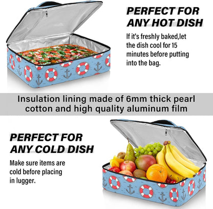 Casserole Carrier Insulated Yellow Lemon Blue Bows Dish 9x13 with Lid Party Travel Warmer Bag for Hot or Cold Food Lasagna Pizza Holder Tote - Colors B