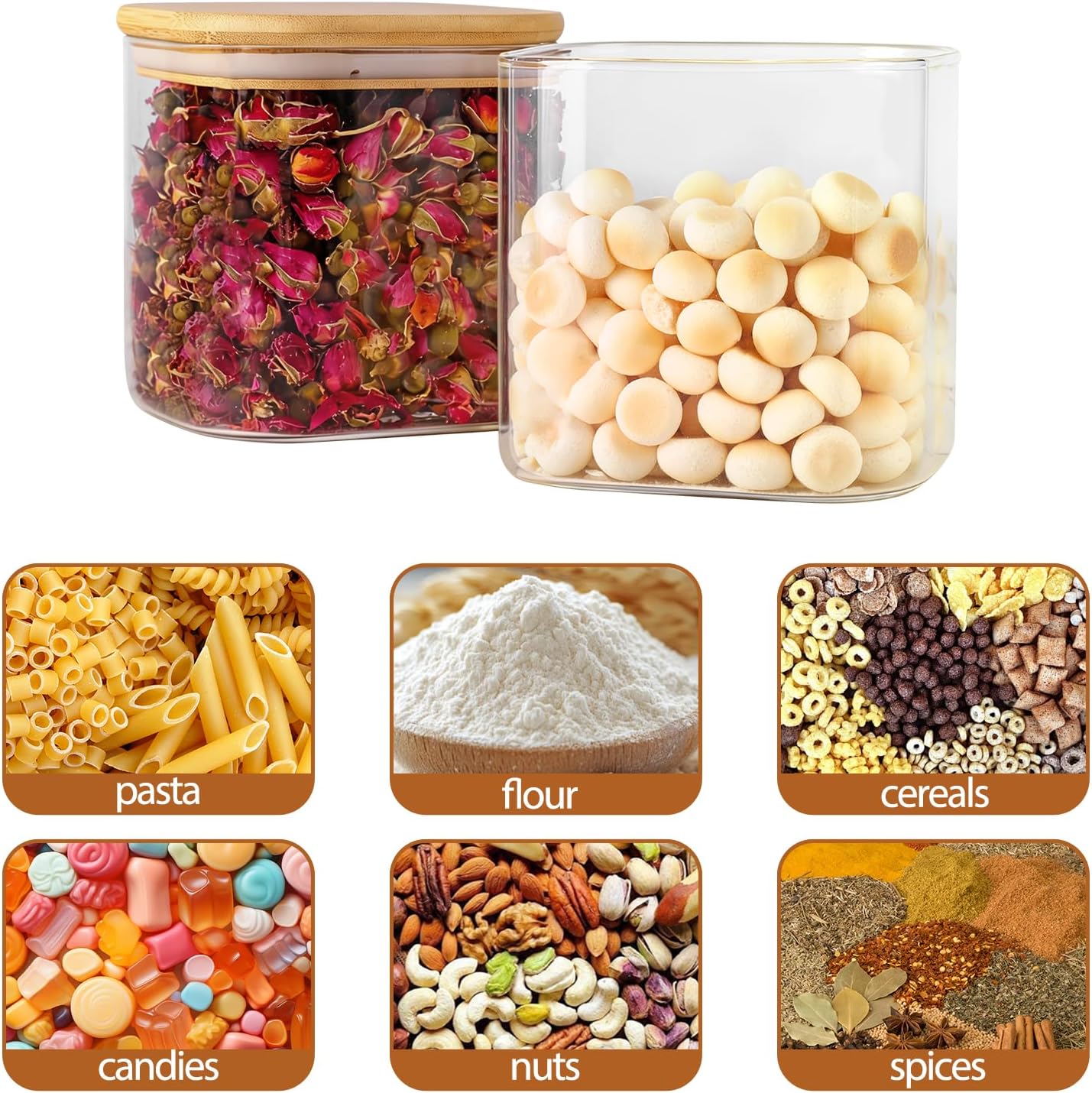 Moretoes 3 Pack 2qt Glass Storage Containers with Bamboo Press Lids, Large Airtight Food Storage Jars for Pantry, Flour, Sugar, Dry Goods