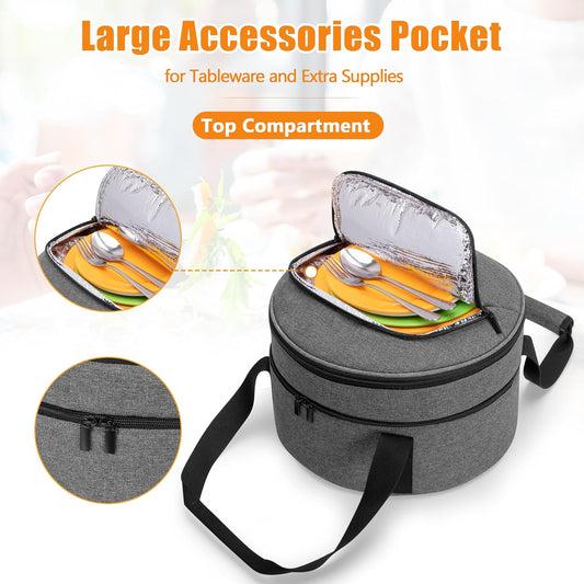 Trunab Insulated Round Casserole Carrier for Hot or Cold Food - Double Decker Pie Carrier for Picnics, Camping & Parties