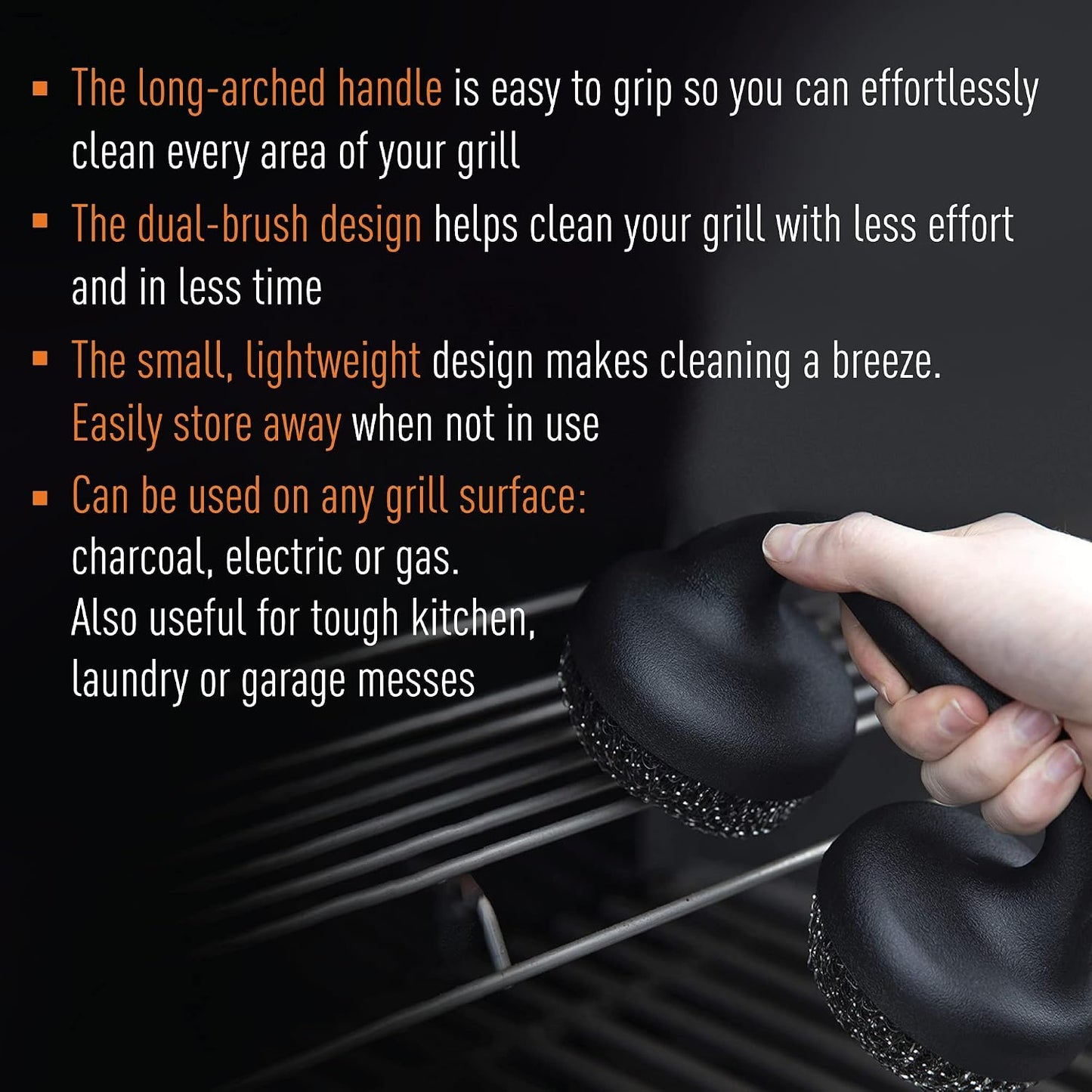 Yukon Glory BBQ Grill Brush, Commercial-Grade Double Stainless Steel Cleaning Pads, Easy-Grip Grill Cleaner for Gas, Charcoal, Porcelain, Ceramic & Cast Iron Grates