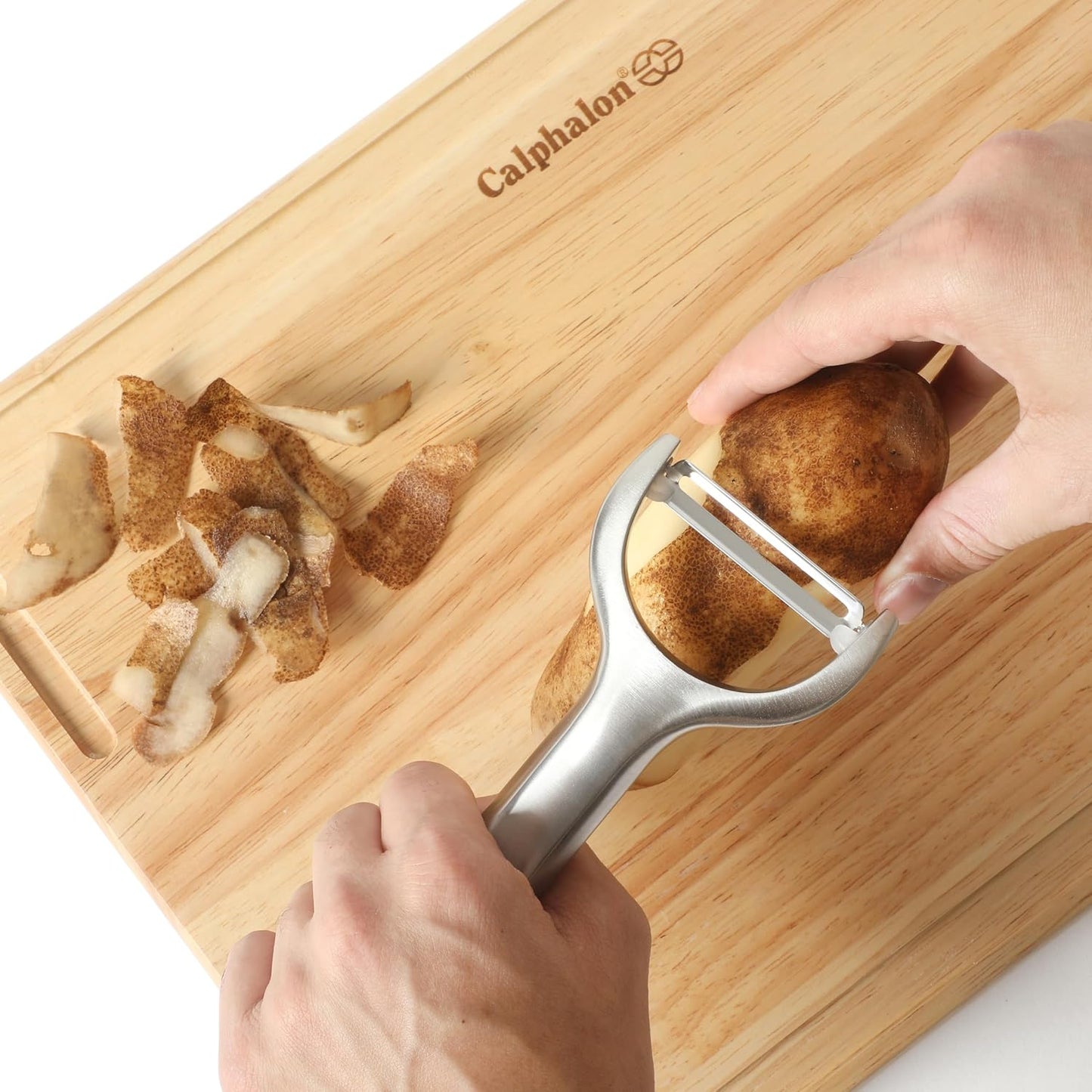 Calphalon Prime Straight Vegetable Peeler, Stainless Steel Peeler with Swivel Blade for Fruits & Vegetables, Weighted Handle for Control, Weighted Handle for Control