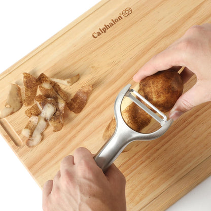Calphalon Prime Straight Vegetable Peeler, Stainless Steel Peeler with Swivel Blade for Fruits & Vegetables, Weighted Handle for Control, Weighted Handle for Control