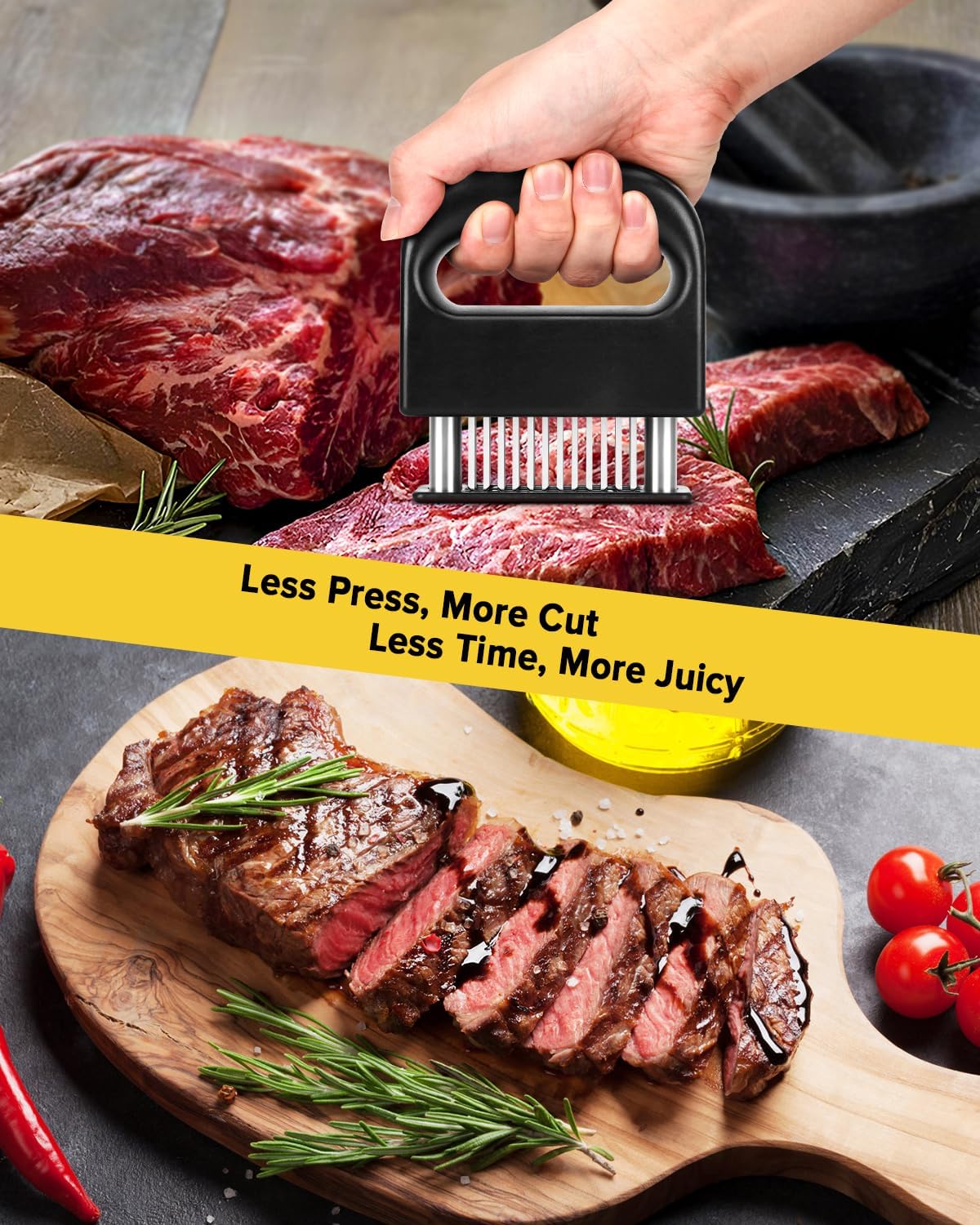 Meat Tenderizer Tool with 48 Stainless Steel Ultra Sharp Blades