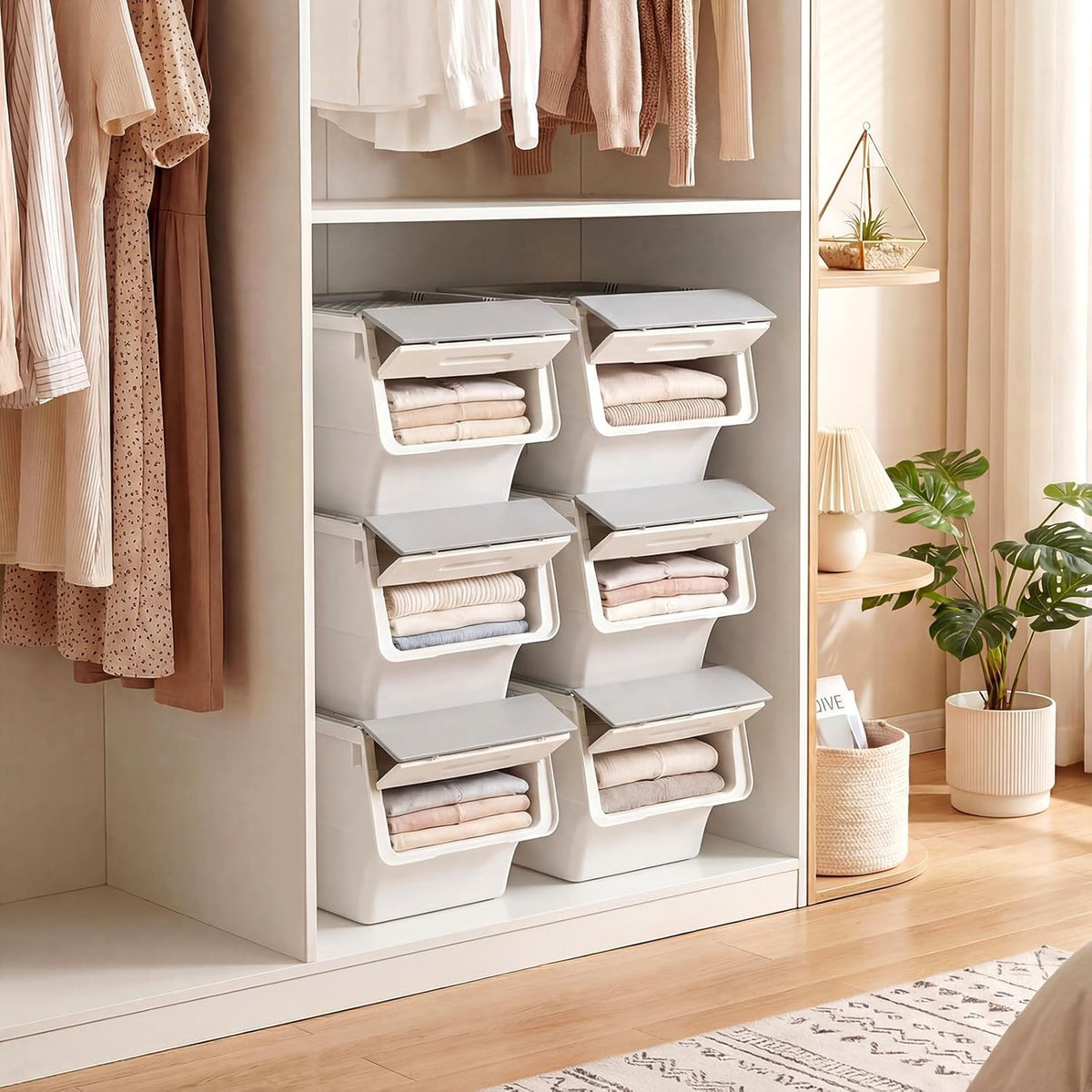 Giantex Plastic Stackable Storage Bins with Lids & Wheels, 3 Pack Open Front Stacking Bins, Organizer Bins for Pantry, Kitchen, Laundry, Closet, Playroom, Bedroom Organization (12.5 QT)