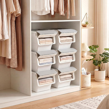 Giantex Plastic Stackable Storage Bins with Lids & Wheels, 3 Pack Open Front Stacking Bins, Organizer Bins for Pantry, Kitchen, Laundry, Closet, Playroom, Bedroom Organization (12.5 QT)