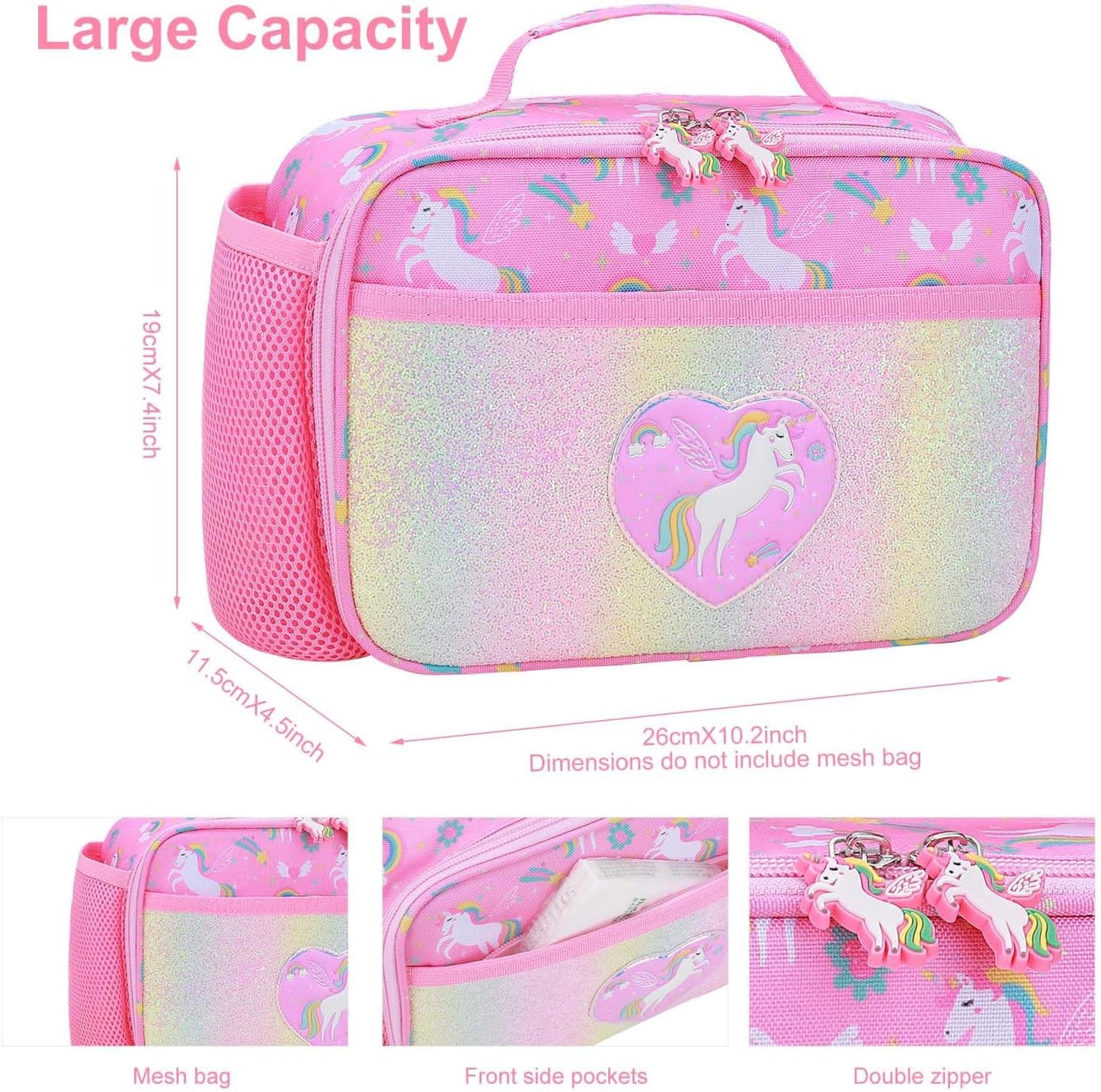 RHCPFOVR Kids Lunch Bag - Insulated Lunch Box for Boys Girls,Washable Lunch Bag and Reusable Toddler Leak-proof Lunchbox for School and Daycare - Colors A