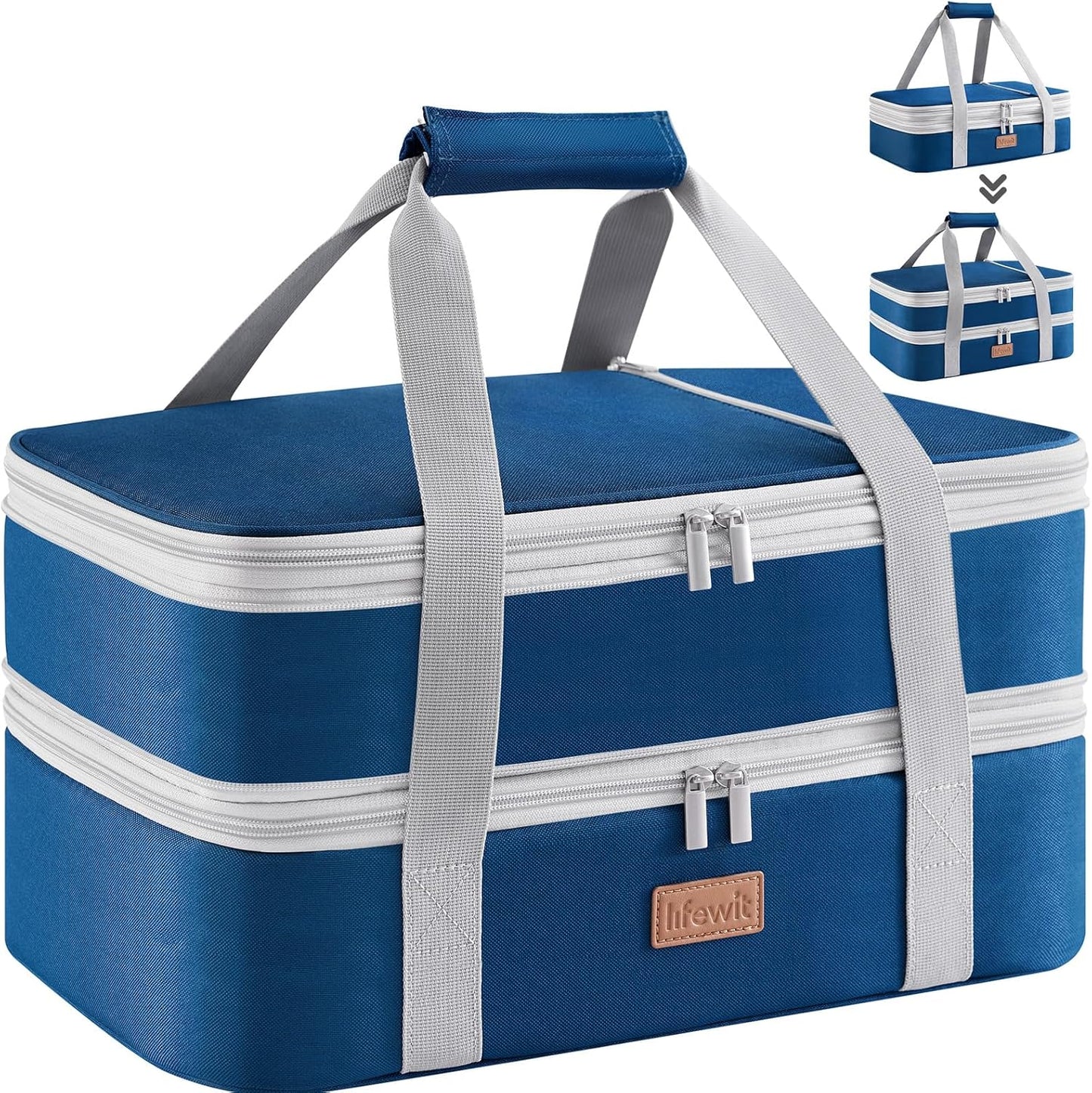 Lifewit Insulated Double Decker Casserole Carrier, Expandable Lasagna Lugger Tote Bag for Hot or Cold Food, Fits 9" x 13" Baking Dish for Potluck Parties, Picnic and Cookouts, Grey-Geometric