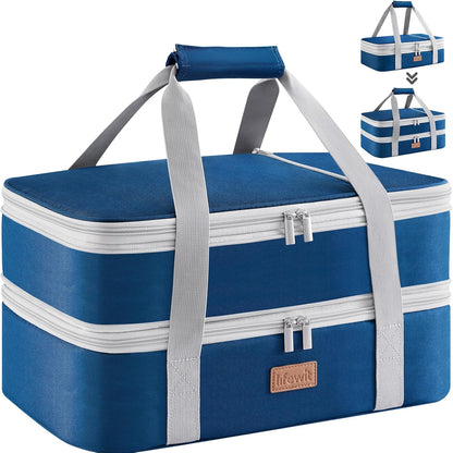Lifewit Insulated Double Decker Casserole Carrier, Expandable Lasagna Lugger Tote Bag for Hot or Cold Food, Fits 9" x 13" Baking Dish for Potluck Parties, Picnic and Cookouts, Grey-Geometric