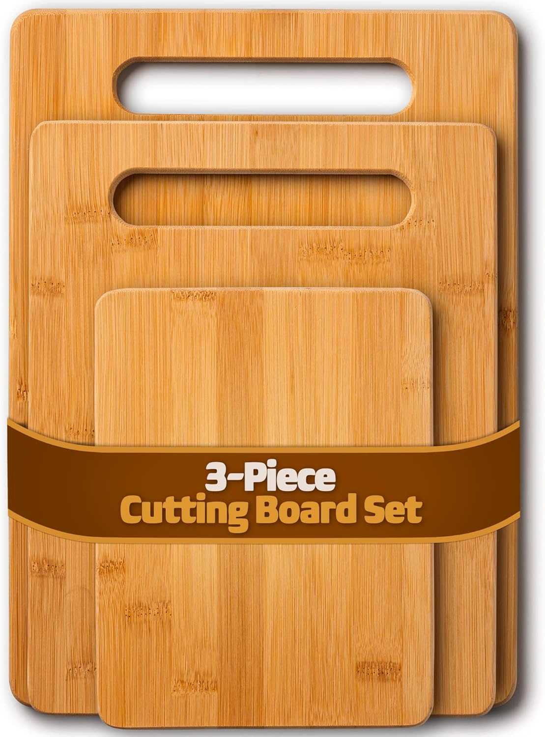 Bamboo Cutting Board Set for Kitchen - 3 Piece Reversible Wooden Cutting Boards, Wood Chopping Boards for Meat, Bread, Fruit, Cheese, Meal Prep, Wood Board and Charcuterie Serving Boards by Bambusi
