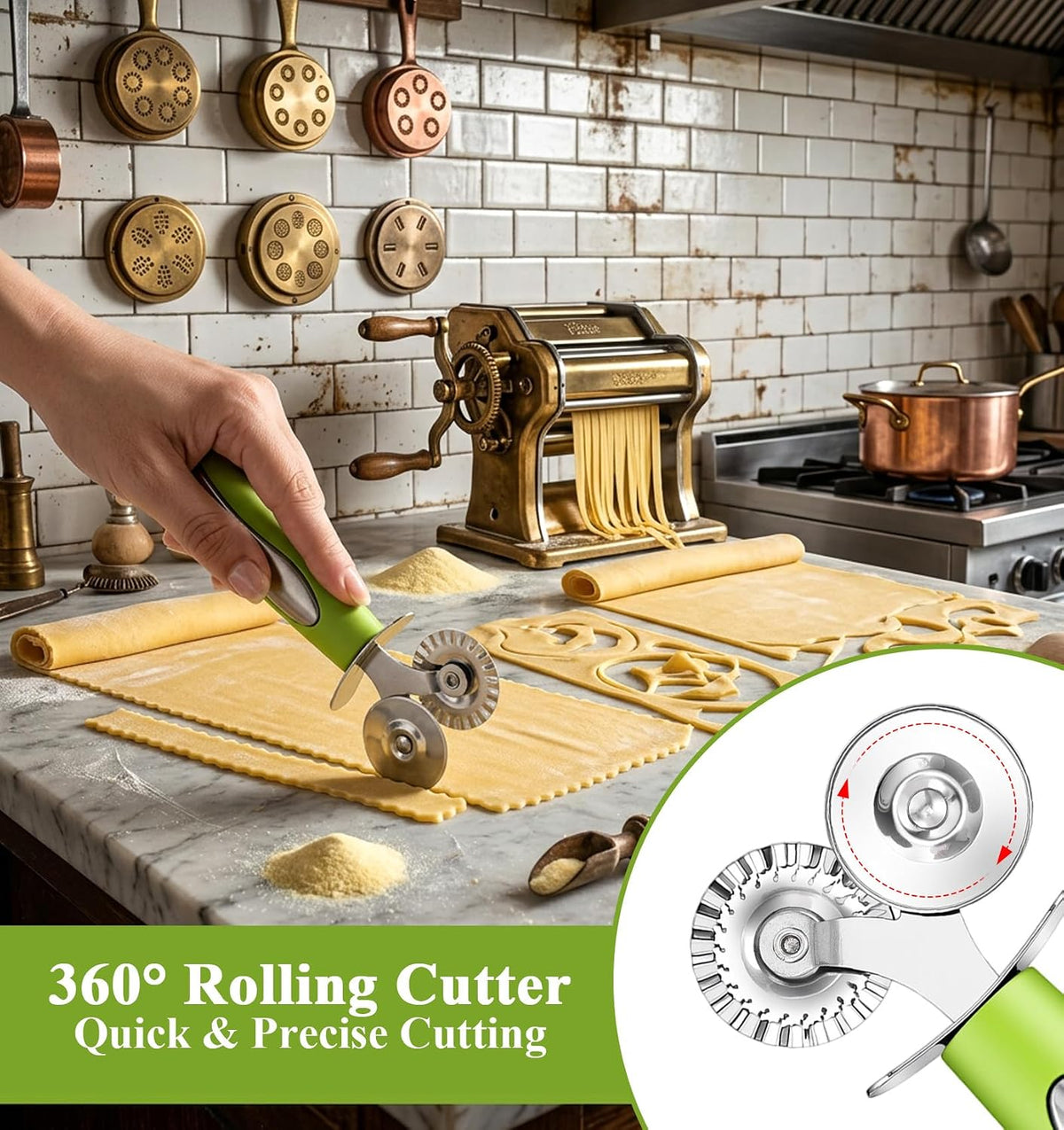 Fluted Pastry Wheel, Pastry Wheel Cutter, Dual-Wheel Fluted,