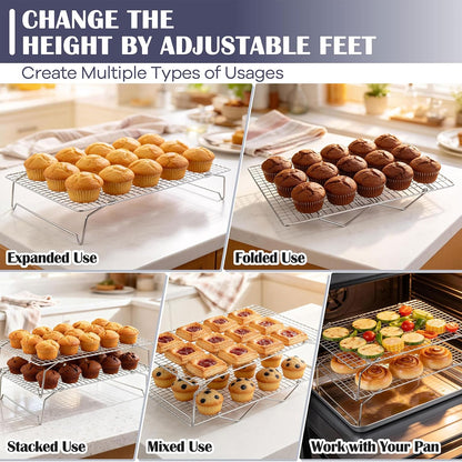 P&P CHEF 4 Tier Stackable Cooling Racks for Cooking and Baking, 15" x 10"