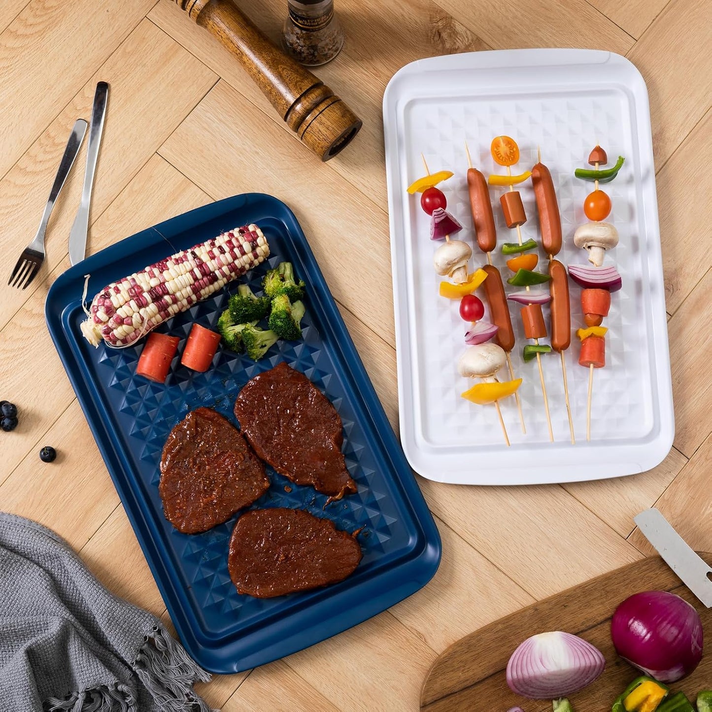 LEHAHA Grilling Prep and Serve Trays, BBQ Serving Platter, Melamine Serving Trays for Food, Set of 2, Great Gift for Father's Day, BBQ Lovers, Prefect for Chrismas Festival and Everyday use.