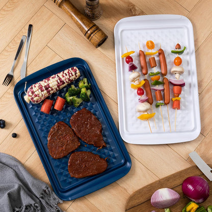 LEHAHA Grilling Prep and Serve Trays, BBQ Serving Platter, Melamine Serving Trays for Food, Set of 2, Great Gift for Father's Day, BBQ Lovers, Prefect for Chrismas Festival and Everyday use.