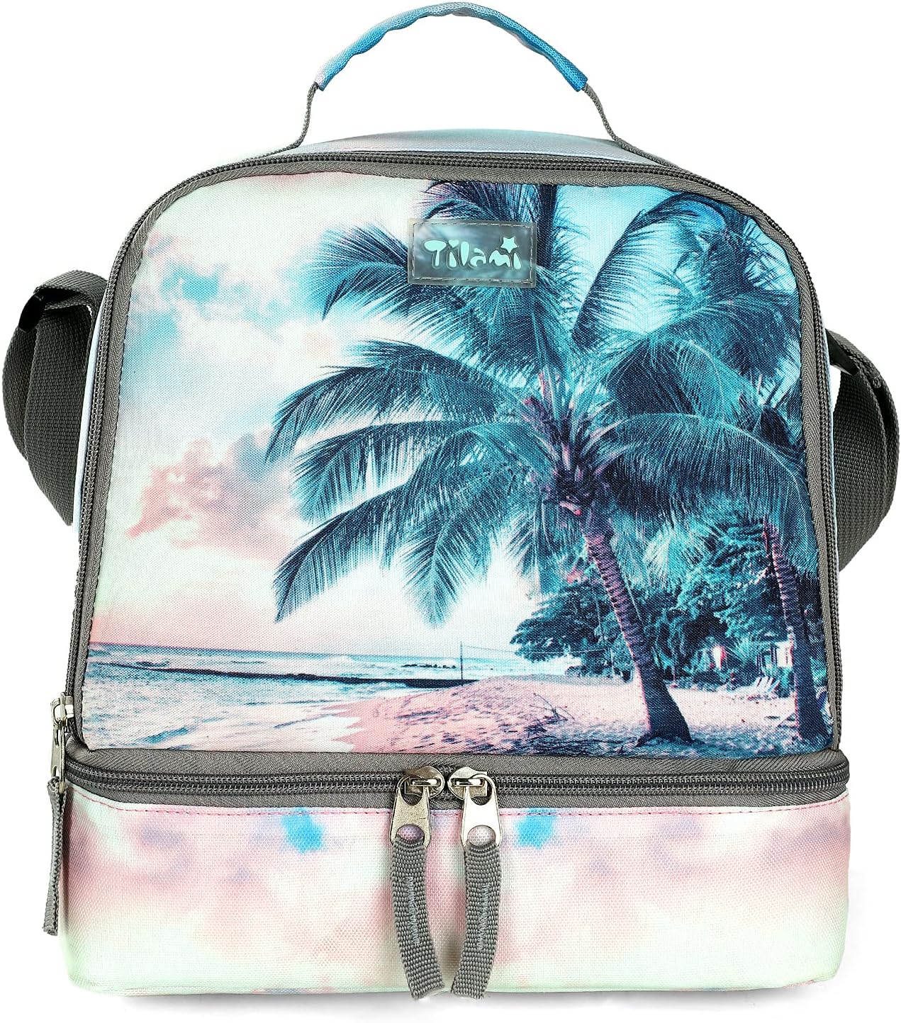 Tilami Lunch Bags Insulated Adjustable Strap Zipper, Two Compartments Cooler Bags, Bento Bags for Kids Toddlers (Blue)