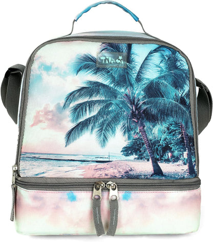 Tilami Lunch Bags Insulated Adjustable Strap Zipper, Two Compartments Cooler Bags, Bento Bags for Kids Toddlers (Blue)
