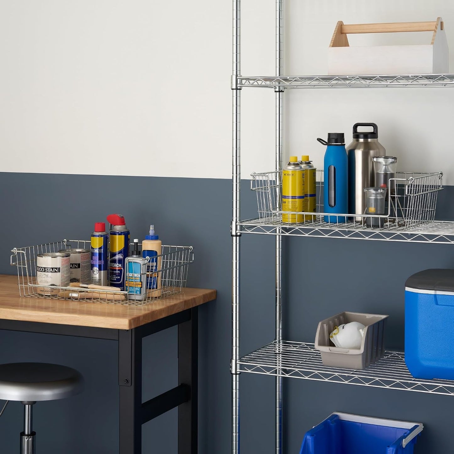 TRINITY 2-Pack Stackable Metal Wire Storage Baskets With Handles, EcoStorage Chrome, 11 Inches
